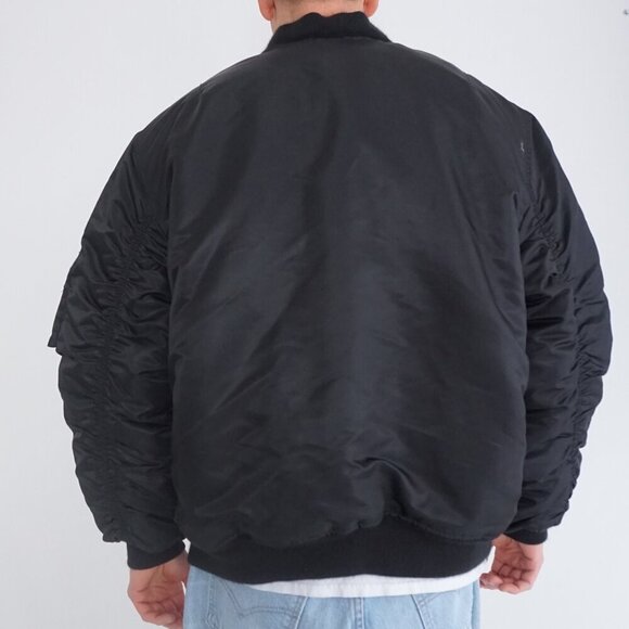 Vintage '90s Tradesman Black Orange Liner Ribbed Zip Up Bomber Pilot Jacket XL - Picture 3 of 13